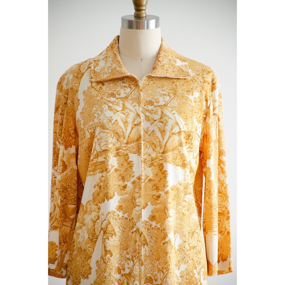 baroque vintage nightgown 70s white yellow toile patterned silky dress - Picture 3 of 7